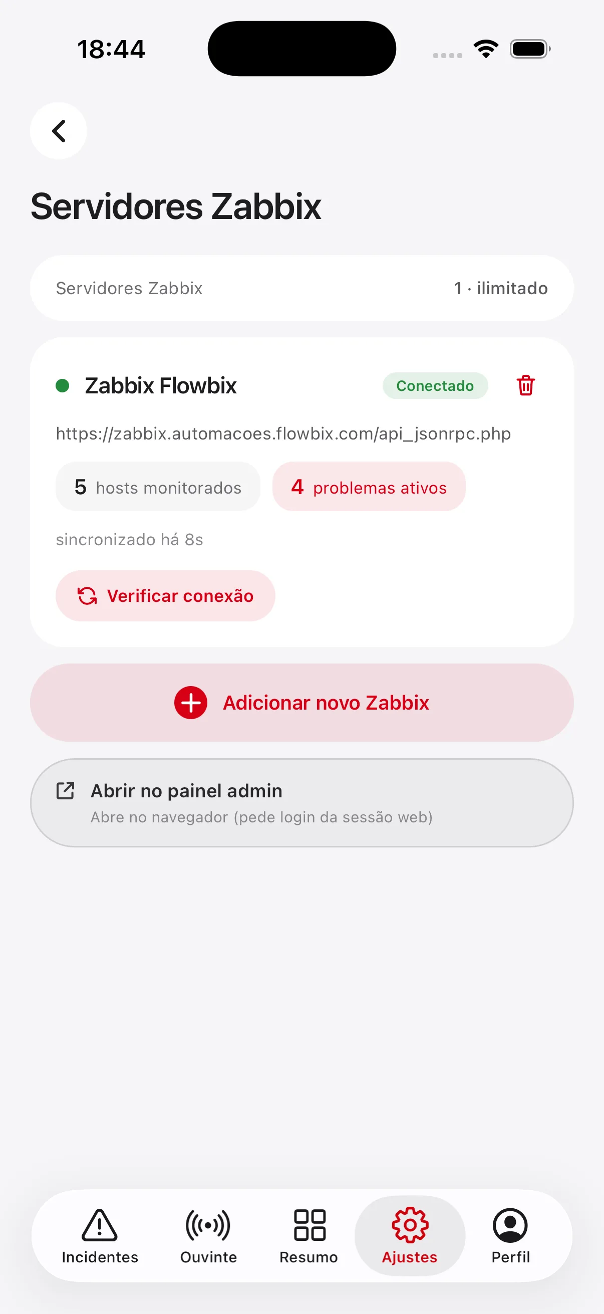 Servidor de monitoramento conectado no Sentrya